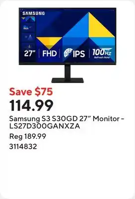 Staples Samsung S3 S30GD 27 Monitor - LS27D300GANXZA offer