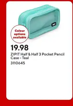 Staples ZIPIT Half & Half 3 Pocket Pencil Case - Teal offer