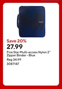 Staples Five Star Multi-access Nylon 2 Zipper Binder - Blue offer