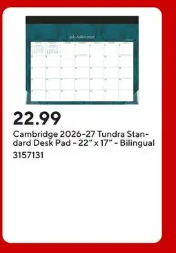 Staples Cambridge 2026-27 Tundra Standard Desk Pad - 22 x 17 - Bilingual offer