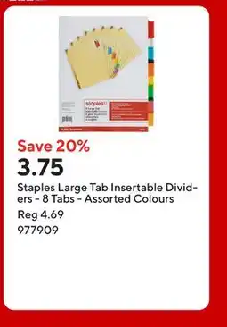Staples Staples Large Tab Insertable Dividers - 8 Tabs - Assorted Colours offer