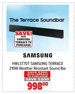 2001 Audio Video HWLST70T SAMSUNG TERRACE 210W Weather Resistant Sound Bar offer