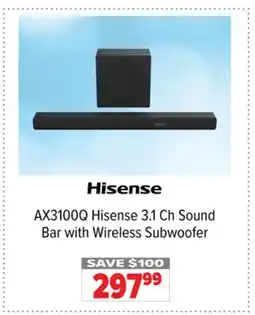 2001 Audio Video AX3100Q Hisense 3.1 Ch Sound Bar with Wireless Subwoofer offer