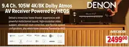 2001 Audio Video AVRX3900H DENON 9.4 Ch. 105 W 4K/8K Dolby Atmos AV Receiver Powered by HEOS offer