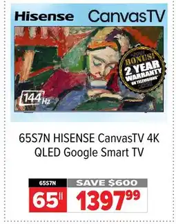 2001 Audio Video 65S7N HISENSE CanvasTV 4K QLED Google Smart TV 65 offer