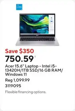 Staples Acer 15.6 Laptop - Intel i5-13420H/1TB SSD/16 GB RAM/Windows 11 offer