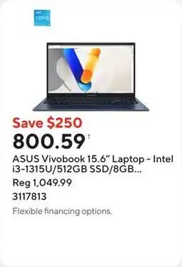 Staples ASUS Vivobook 15.6 Laptop - Intel i3-1315U/512GB SSD/8GB RAM/Windows 11 Home offer
