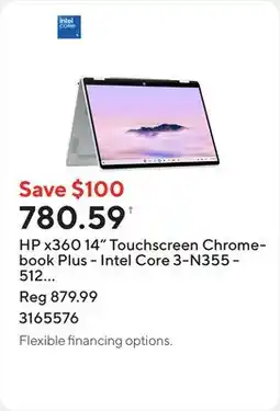 Staples HP x360 14 Touchscreen Chromebook Plus - Intel Core 3-N355 - 512 GB SSD - 8 GB RAM - Chrome OS offer