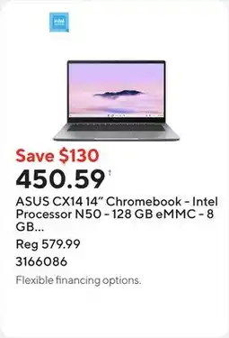 Staples ASUS CX14 14 Chromebook - Intel Processor N50 - 128 GB eMMC - 8 GB RAM - Chrome OS - Misty Grey offer