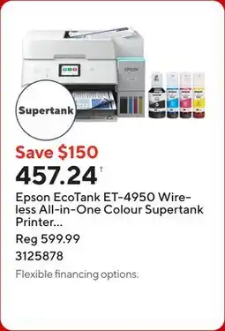 Staples Epson EcoTank ET-4950 Wireless All-in-One Colour Supertank Printer – White offer