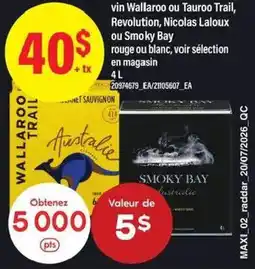Maxi Vin wallaroo ou tauroo trail, revolution, nicolas laloux ou smoky bay offer