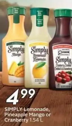 Sobeys SIMPLY Lemonade, Pineapple Mango or Cranberry offer