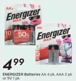 Sobeys ENERGIZER Batteries AA 4 pk, AAA or 9V offer