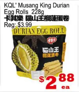 Yuan Ming Supermarket KQL' Musang King Durian Egg Rolls offer
