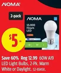 Canadian Tire NOMA 60W A19 LED Light Bulbs offer