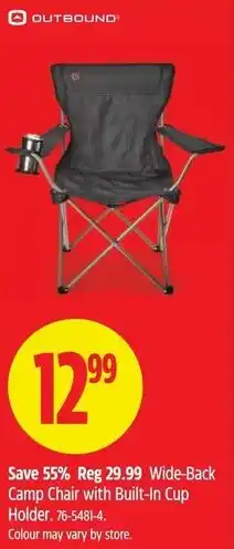 Canadian Tire OUTBOUND Wide-Back Camp Chair with Built-In Cup Holder offer