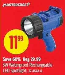Canadian Tire MASTERCRAFT 3W Waterproof Rechargeable LED Spotlight offer