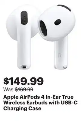 Best Buy Apple AirPods 4 In-Ear True Wireless Earbuds with USB-C Charging Case offer