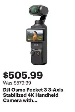 Best Buy DJI Osmo Pocket 3 3-Axis Stabilized 4K Handheld Camera with Rotatable touchscreen - Black offer