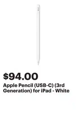 Best Buy Apple Pencil (USB-C) (3rd Generation) for iPad - White offer