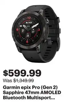 Best Buy Garmin epix Pro (Gen 2) Sapphire 47mm AMOLED Bluetooth Multisport GPS Smartwatch - Black offer