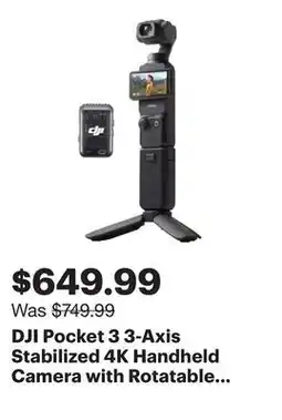 Best Buy DJI Pocket 3 3-Axis Stabilized 4K Handheld Camera with Rotatable touchscreen and Accessories - Black offer