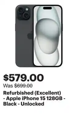 Best Buy Refurbished (Excellent) - Apple iPhone 15 128GB - Black - Unlocked offer