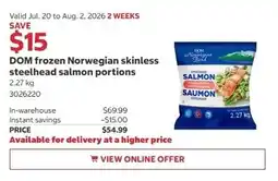 Costco DOM frozen Norwegian skinless steelhead salmon portions offer