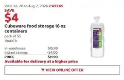 Costco Cubeware food storage 16 oz containers offer