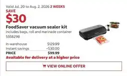 Costco FoodSaver vacuum sealer kit offer