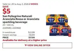 Costco San Pellegrino Naturali Aranciata Rossa or Aranciata sparkling beverage offer