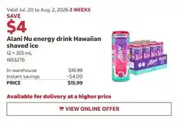 Costco Alani Nu energy drink Hawaiian shaved ice offer