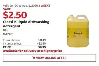 Costco Classi-K liquid dishwashing detergent offer