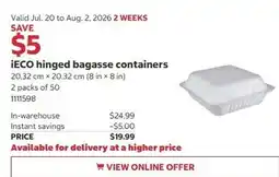 Costco iECO hinged bagasse containers offer