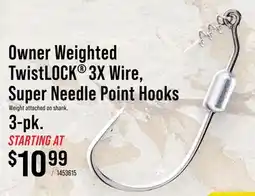 Cabela's Owner Weighted TwistLOCK 3X Wire, Super Needle Point Hooks offer