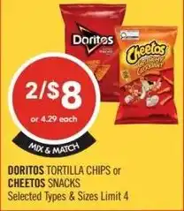 Shoppers Drug Mart DORITOS tortilla chips or cheetos snacks offer