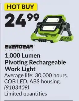 Princess Auto EVERGEAR 1,000 Lumen Pivoting Rechargeable Work Light offer