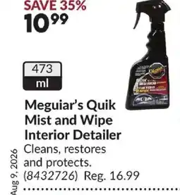 Princess Auto Meguiar's Quik Mist and Wipe Interior Detailer offer
