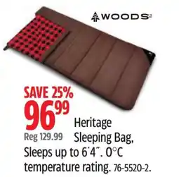 Canadian Tire Heritage Reg Sleeping Bag Sleeps up to 6'4 0°C temperature rating offer