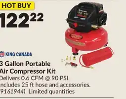 Princess Auto KING CANADA 3 Gallon Portable Air Compressor Kit offer