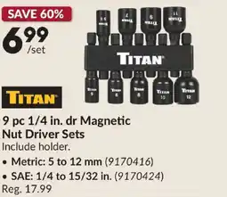 Princess Auto TITAN 9 pc 1/4 in. dr Magnetic Nut Driver Sets offer