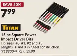 Princess Auto TITAN 15 pc Square Power Impact Driver Bits offer