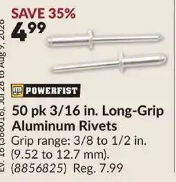 Princess Auto POWERFIST 50 pk 3/16 in. Long-Grip Aluminum Rivets offer