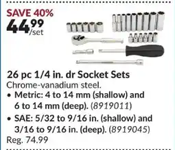 Princess Auto 26 pc 1/4 in. dr Socket Sets Chrome-vanadium stee offer