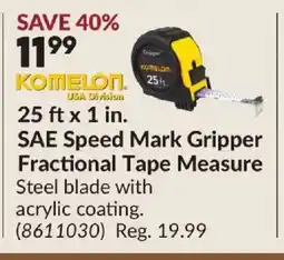 Princess Auto KOMELON. 25 SAE Speed Mark Gripper Fractional Tape Measure offer