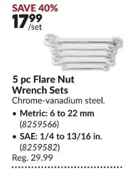 Princess Auto 5 pc Flare Nut Wrench Sets offer
