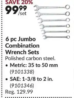Princess Auto 6 pc Jumbo Combination Wrench Sets offer