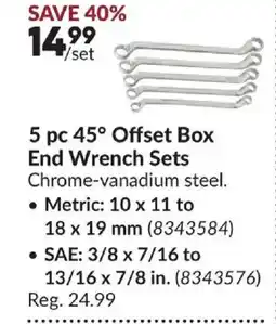 Princess Auto 5 pc 45° Offset Box End Wrench Sets offer