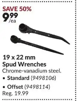 Princess Auto 19 x 22 mm Spud Wrenches offer
