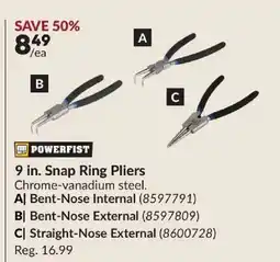 Princess Auto POWERFIST 9 in. Snap Ring Pliers offer